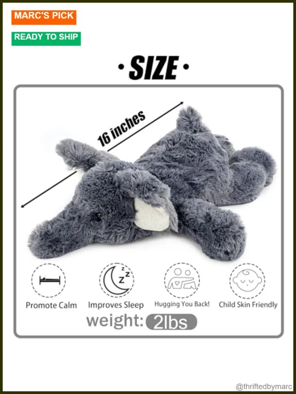 Weighted Stuffed Elephant Plush Toy 16 inch 2 lbs - Sensory Comfort Pillow for